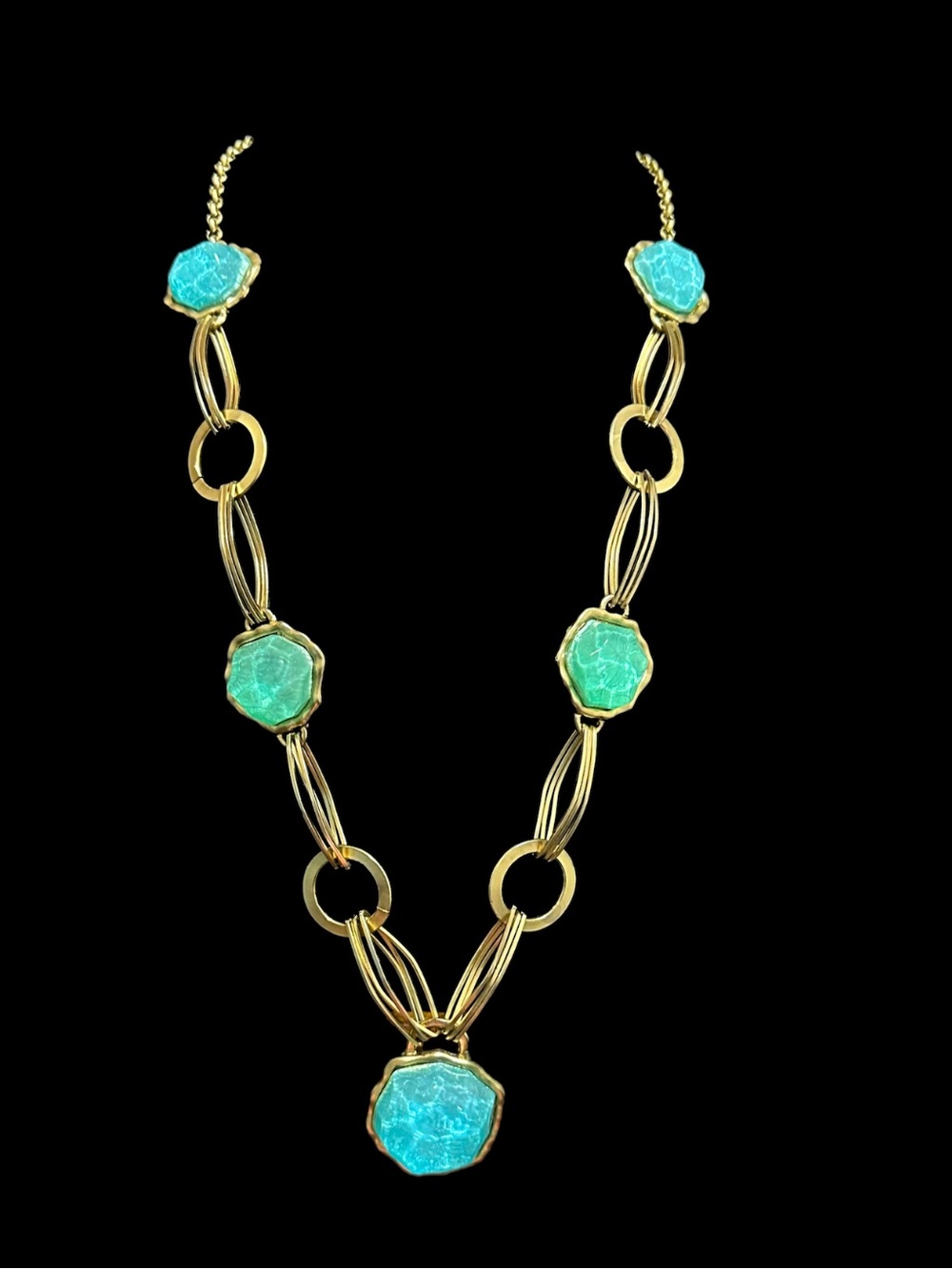 Gold Chain Necklace with Turquoise Stones - Women Jewelry
